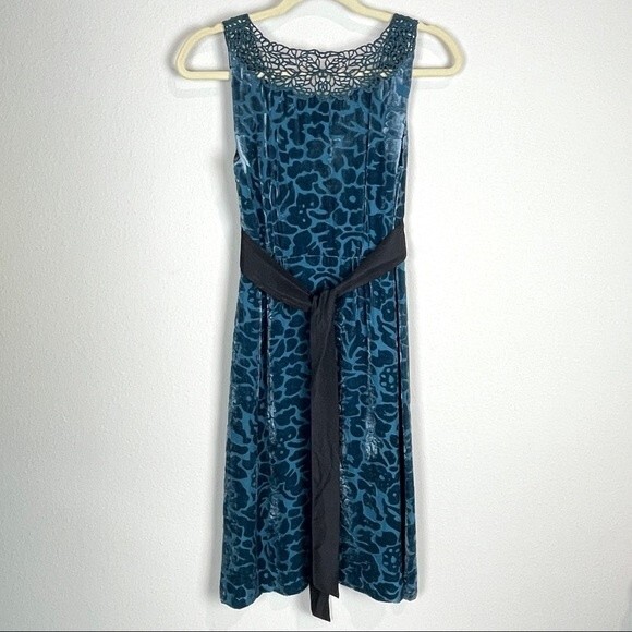 Moulinette Soeurs Anthropologie Velvet Silk Blend Teal Sheath Dress 0 - Picture 6 of 10